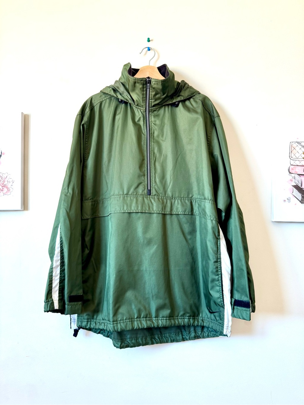 Vintage 1990s Nike L Green Half Zip Anorak Windbreaker Waterproof Hood Jacket